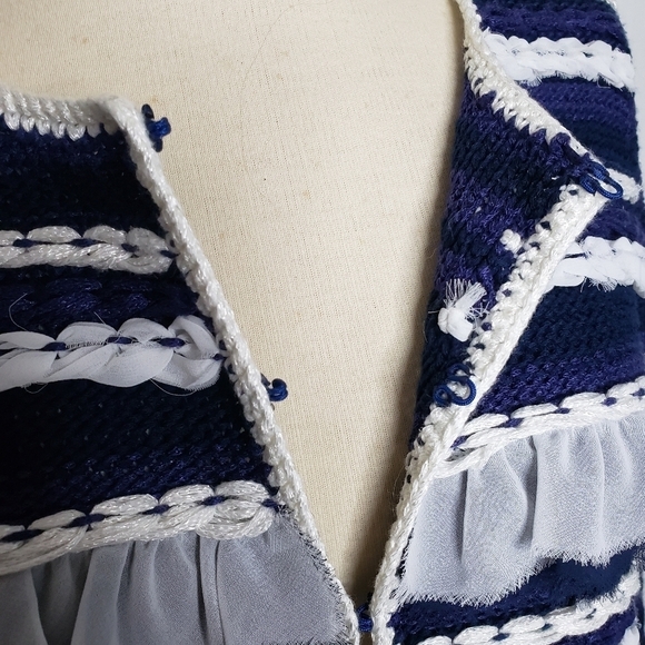 Chico's Ruffled Striped Mixed Texture Cardigan Sweater Small - Picture 8 of 10